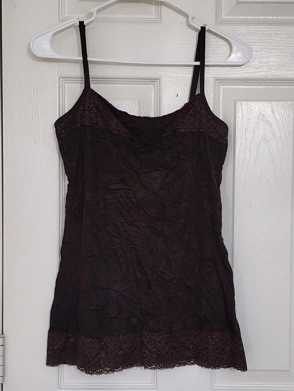 Studio Y Vintage Y2K Brown Crinkled Lace Trim Cami Tank Top Medium